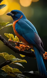 a blue bird sitting on top of a tree branch
