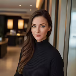 a girl posing for a picture in the lobby