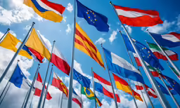 the european flags are flying in a row