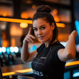 woman with a black shirt giving the peace sign