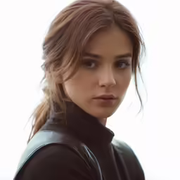 a woman with red hair and a black jacket