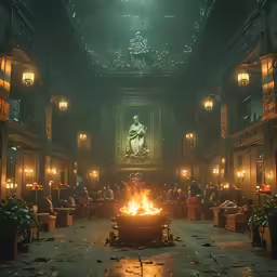a dimly lit room with a large pot on the floor