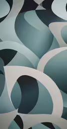 a painting showing different shapes on a white and blue wall