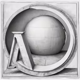 a pencil drawing of an a and a sign in front of a ball
