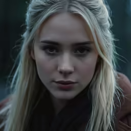 a woman with blonde hair is staring at the camera