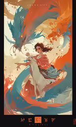 an illustration depicting a woman standing in front of a large dragon