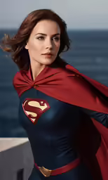 the actress wearing a superman costume on top of the cliff