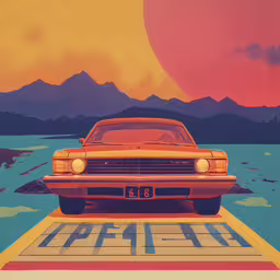 there is a car sitting on a platform,a car sitting on top of a parking lot