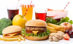 hamburger and other foods that make up a meal