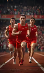 the men are running down the track together