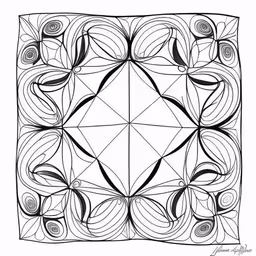 a black and white drawing of swirly patterns,a drawing of a square design that is made up of circles