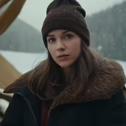 the woman has a brown hat on her head