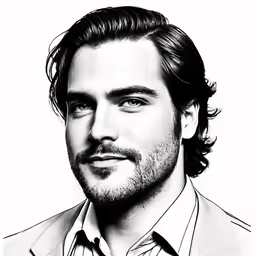 this is a black and white portrait of a man wearing a suit