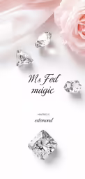 an advertisement with three diamond pieces in front of a rose