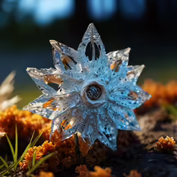 a plastic flower with the petals cut out on the ground