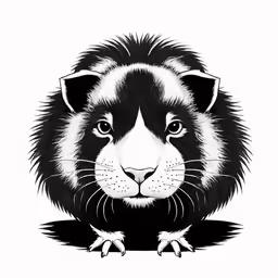 black and white photo of a lion on the ground