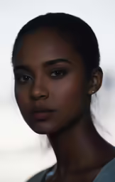 a woman with a ponytail looks into the camera