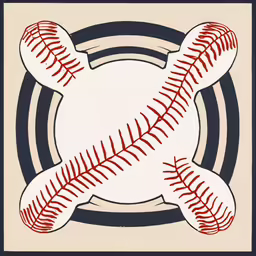 a drawing of a baseball on a black and white circle