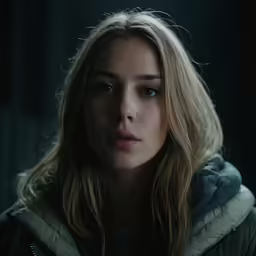 a woman with long hair in a black jacket