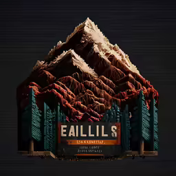 a digital painting of mountains and pine trees