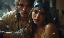 a beautiful young woman sitting next to a man
