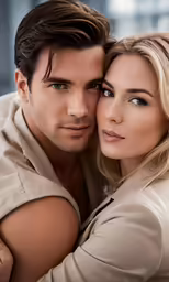 a man and woman posing in an office setting