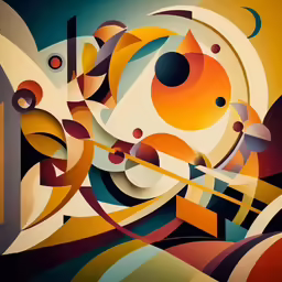 abstract painting on a wall and a circular object