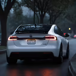 the back of a white car on a street