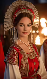 woman in traditional dress in russian national costume