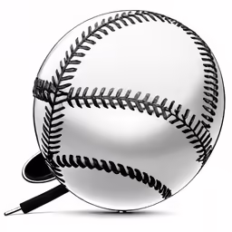 a baseball with a bat leaning on it