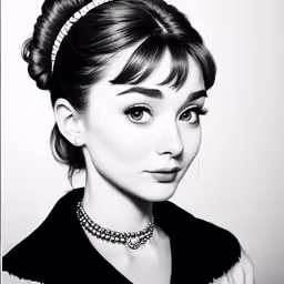 an illustration of a woman with a dress and pearls