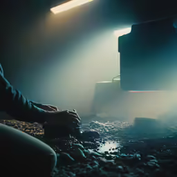a person sitting in the middle of a room