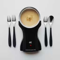 a number of forks and knives with a cup on top