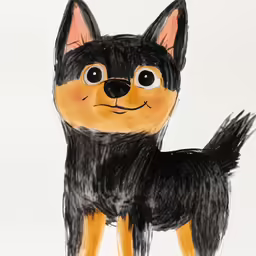 a drawing of a black and tan chihuahua with yellow legs