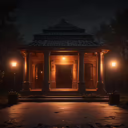 a gazebo in the middle of a dark night