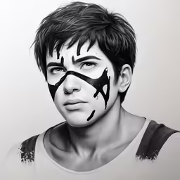 the man with painted face has his picture painted black