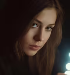 the face of a woman in front of a clock