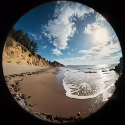 a view of a beach seen through an object