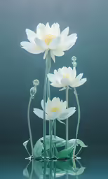 a group of flowers reflecting in the water