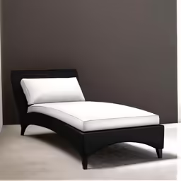 a black and white chaise lounger in a room