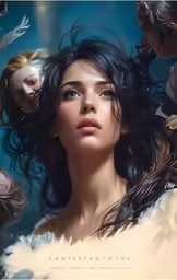 a beautiful woman in a dress and wings around her neck