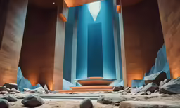 a very tall building surrounded by stone stairs