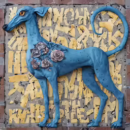 a decorative blue statue on a wall that reads know the sign of this thing