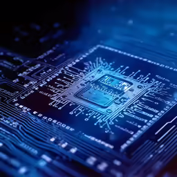 a close - up view of the electronic chip in blue