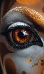 an animal with an orange eye and white spots