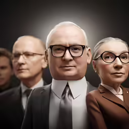 two men and a woman staring at each other in suits
