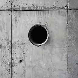 a large cement wall with a small round hole at the center