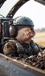 a soldier in the cockpit of a helicopter
