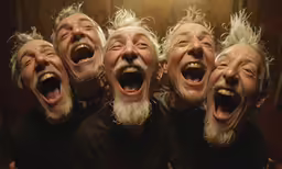 group of senior men laughing in a row
