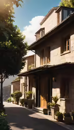 a very big pretty house with some planters